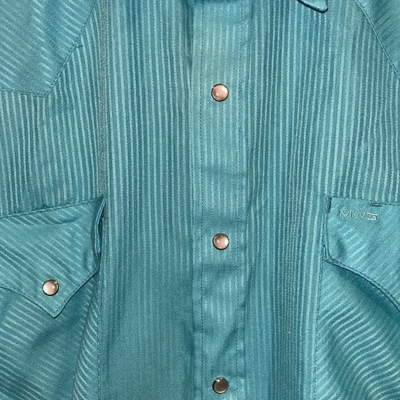 MWG Vintage Mens western wear turquoise blue sheen striped button down SZ XL - Picture 9 of 11